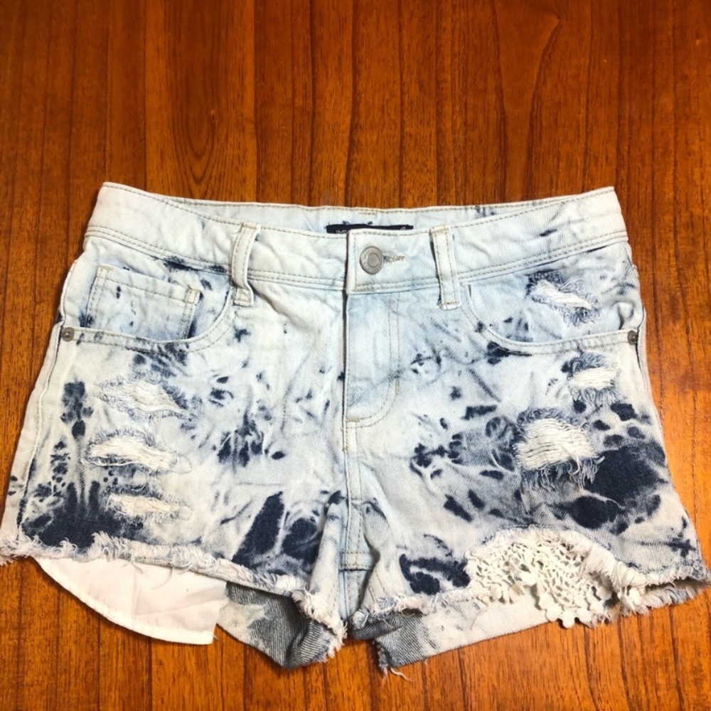 Imperial star tie dye distressed jean shorts